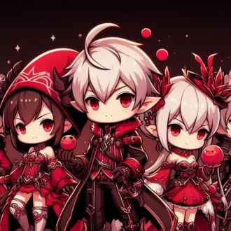 Simple dude with white hair on red background with RO characters playing.